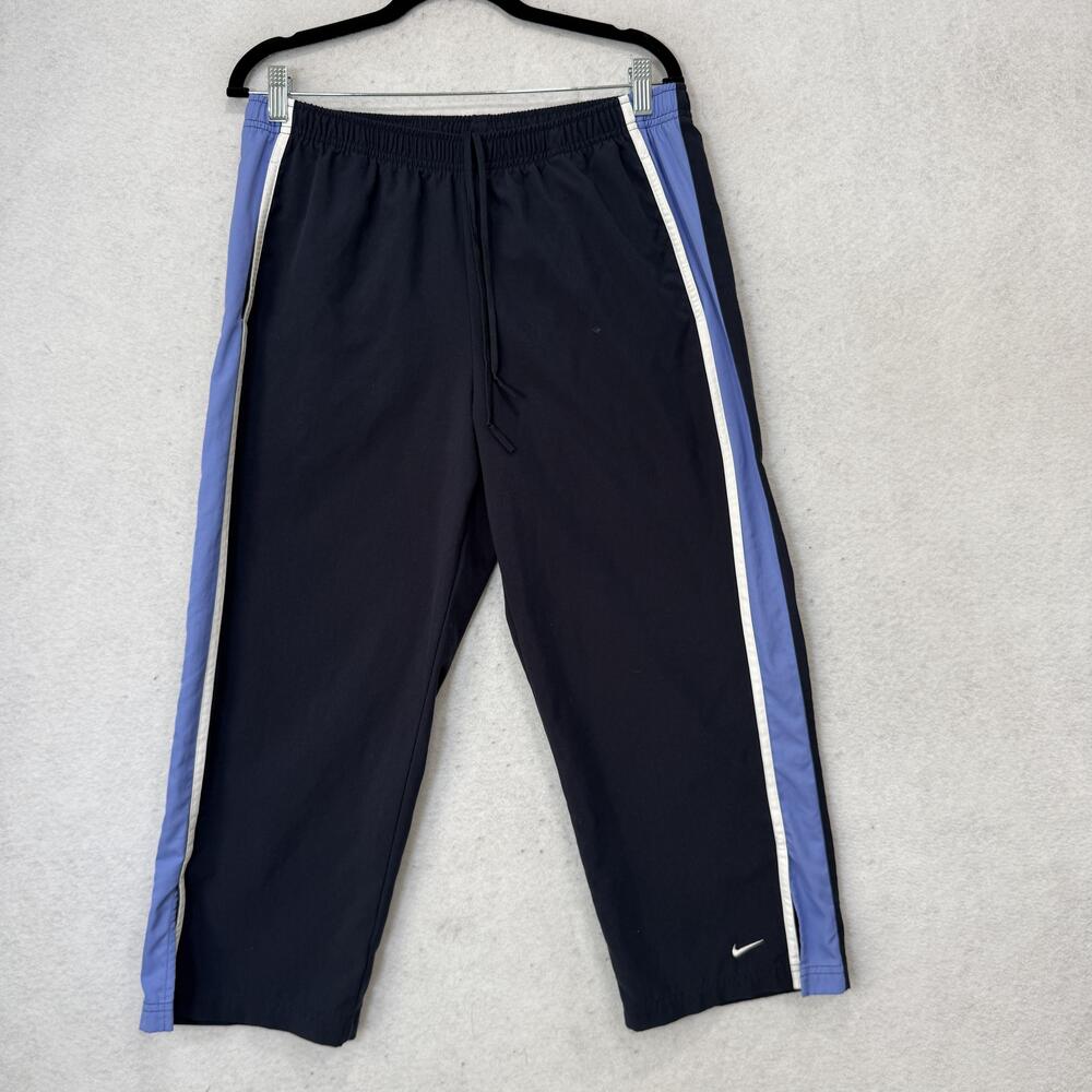 Nike Y2K VTG Track Pants Womens L 12-14 Blue Stripe Ankle Running Elastic Waist